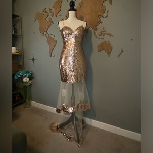 Gold Sequin Illusion Gown